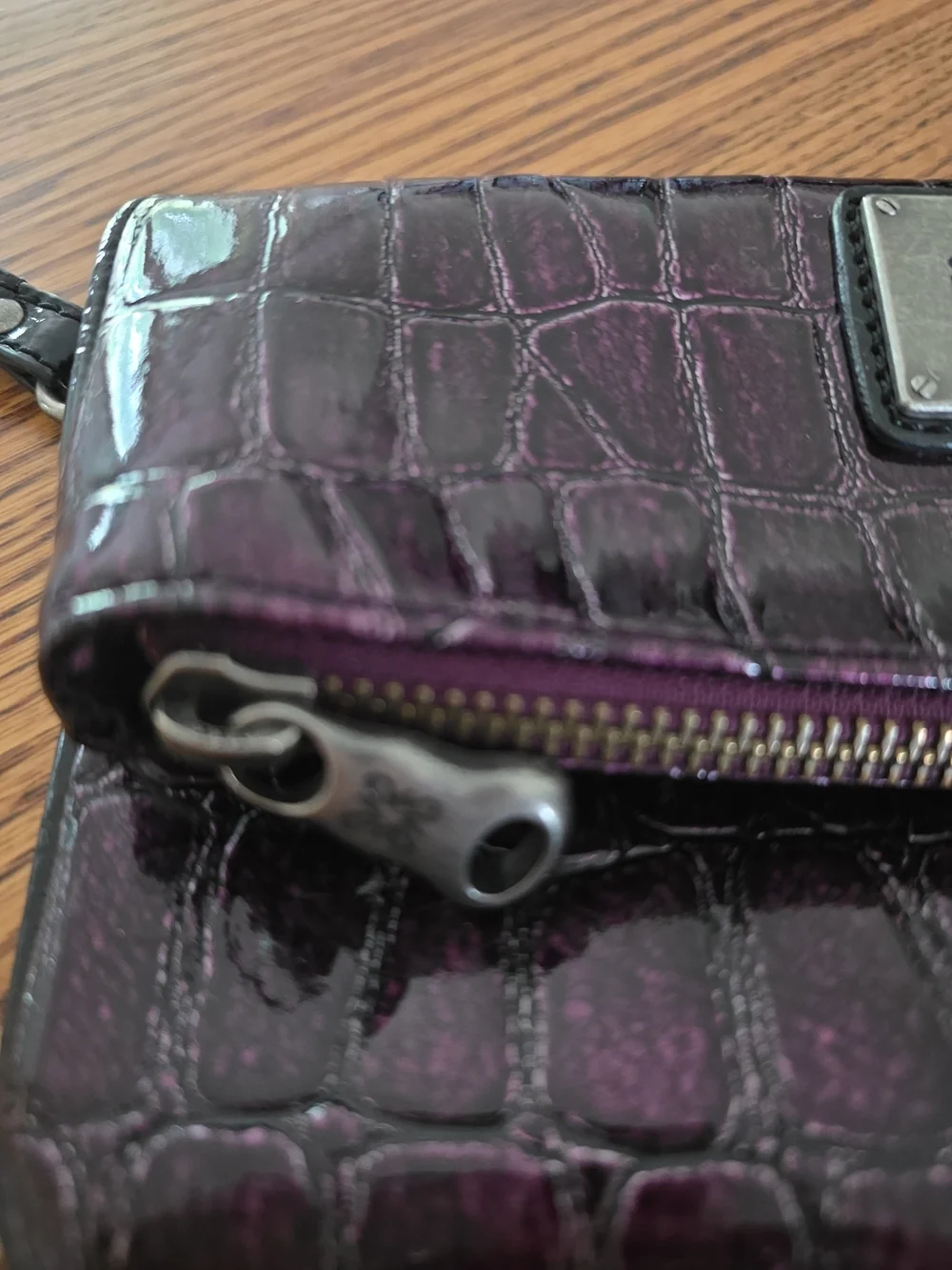 Simply Vera Vera Wang Purple Patent Leather Croc-Embossed Fold Zippered Wristlet